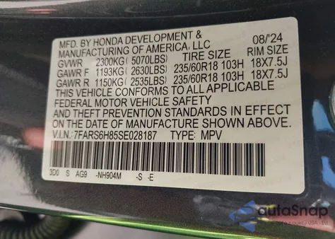 2025 Honda Cr-V Hybrid Sport-L z USA, uszkodzony, nr VIN 7FARS6H85SE028187